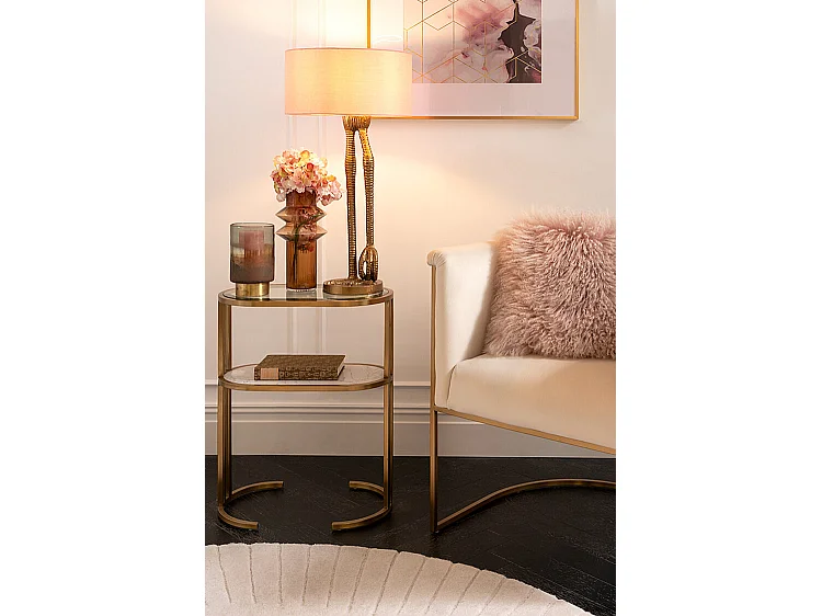 Flamingo Table Light - Solid Aluminium Brass Finish, Pink Cotton Shade, 63 cm