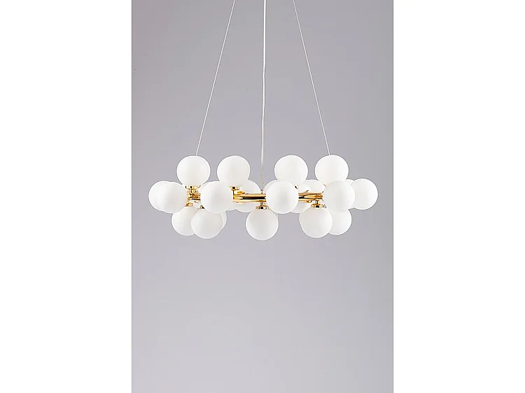 Morantz Chandelier - Contemporary Brass and White Steel, Frosted Acrylic Spheres, G4-LED Included