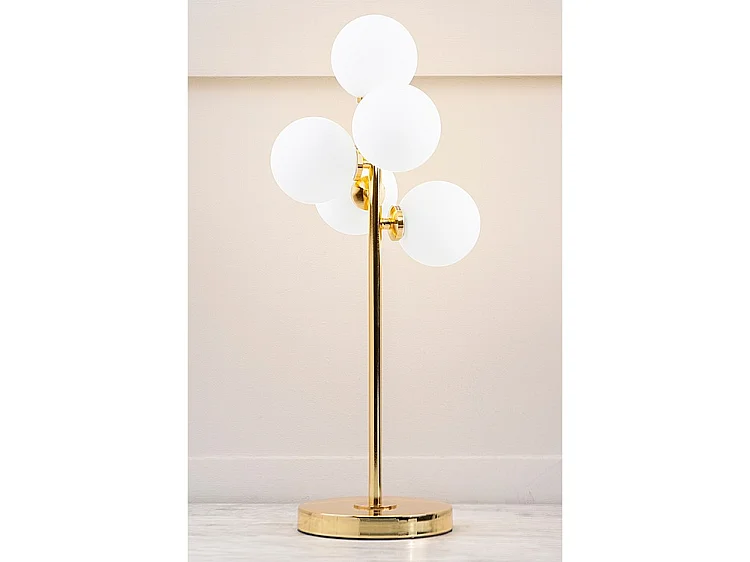 Morantz Table Light - Brass Electroplated Steel, 5 Frosted Spheres, 60 cm