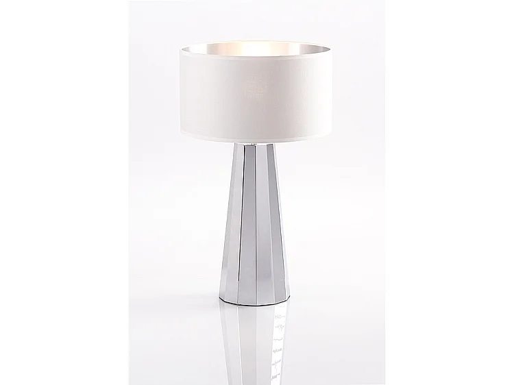 Docena Table Light, White Polycotton Shade - Silver Polished Chrome Base, 61 cm