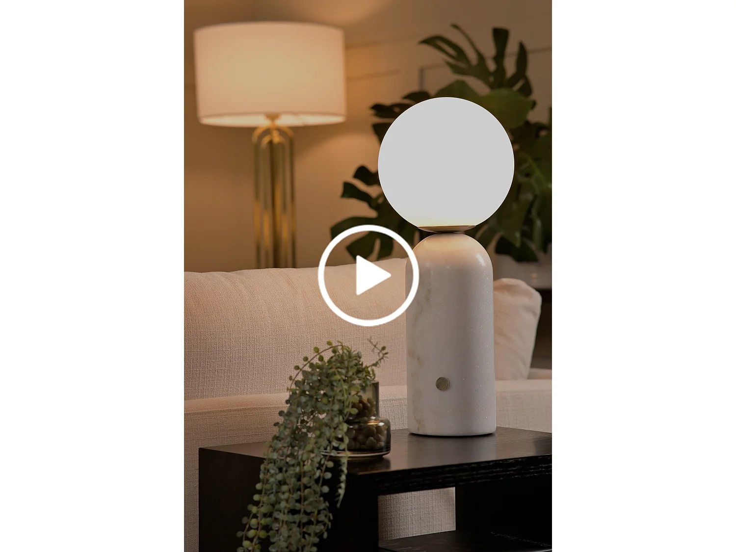 Filipe Marble Table Light, 50 cm, Solid Marble Base, Frosted Glass Globe, Bronze Details