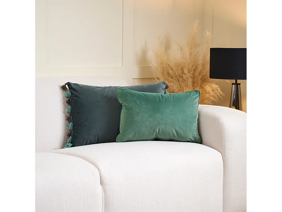 Molly Tasselled Rectangular Cushion - Reversible Eucalyptus and Aquamarine, 45x60 cm