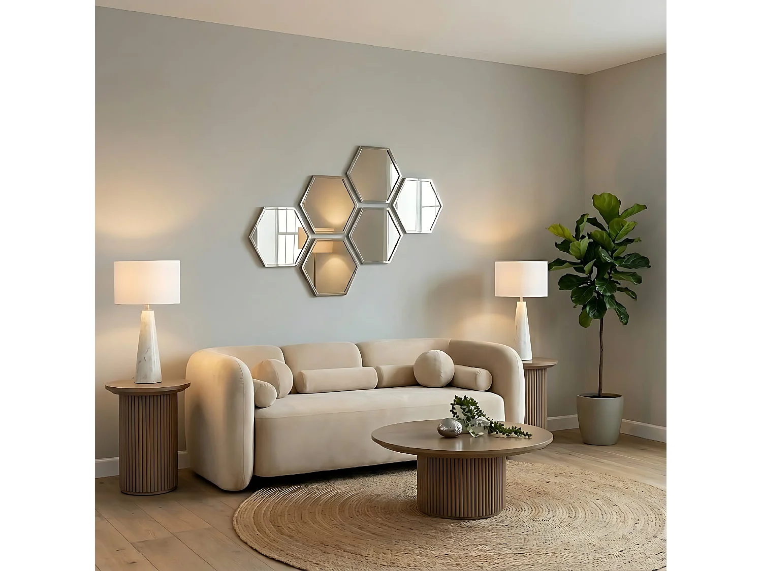 My Furniture Alveare Brushed Chrome Hexagonal Wall Mirror, 43 x 50 cm