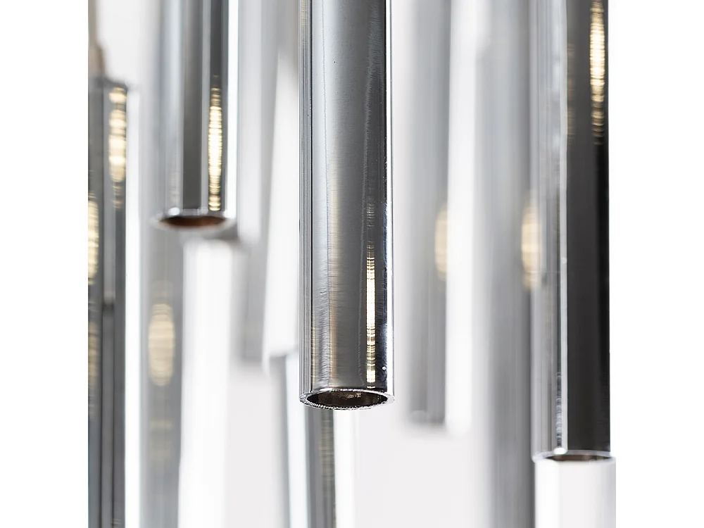 Rubell Silver Pendant - Art Deco LED Pendant Light, Mirror Polished Chrome, Adjustable Droplets