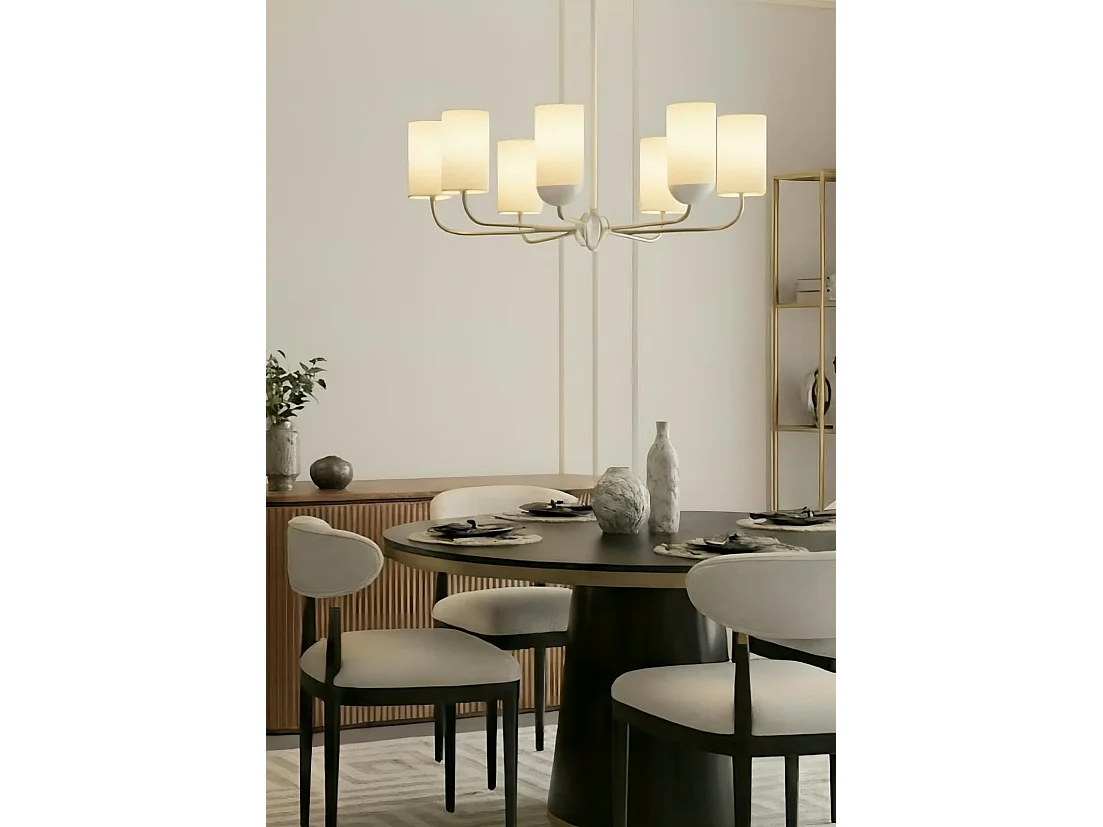 Santorini Pendant Light - Six-Arm White Steel Chandelier, Frosted Glass Shades
