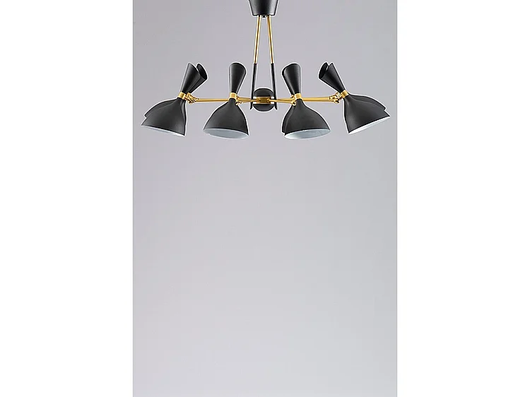 Delano Eight Light Chandelier - Brushed Brass with Matt Black, Adjustable Shades, E14 Bulb Included