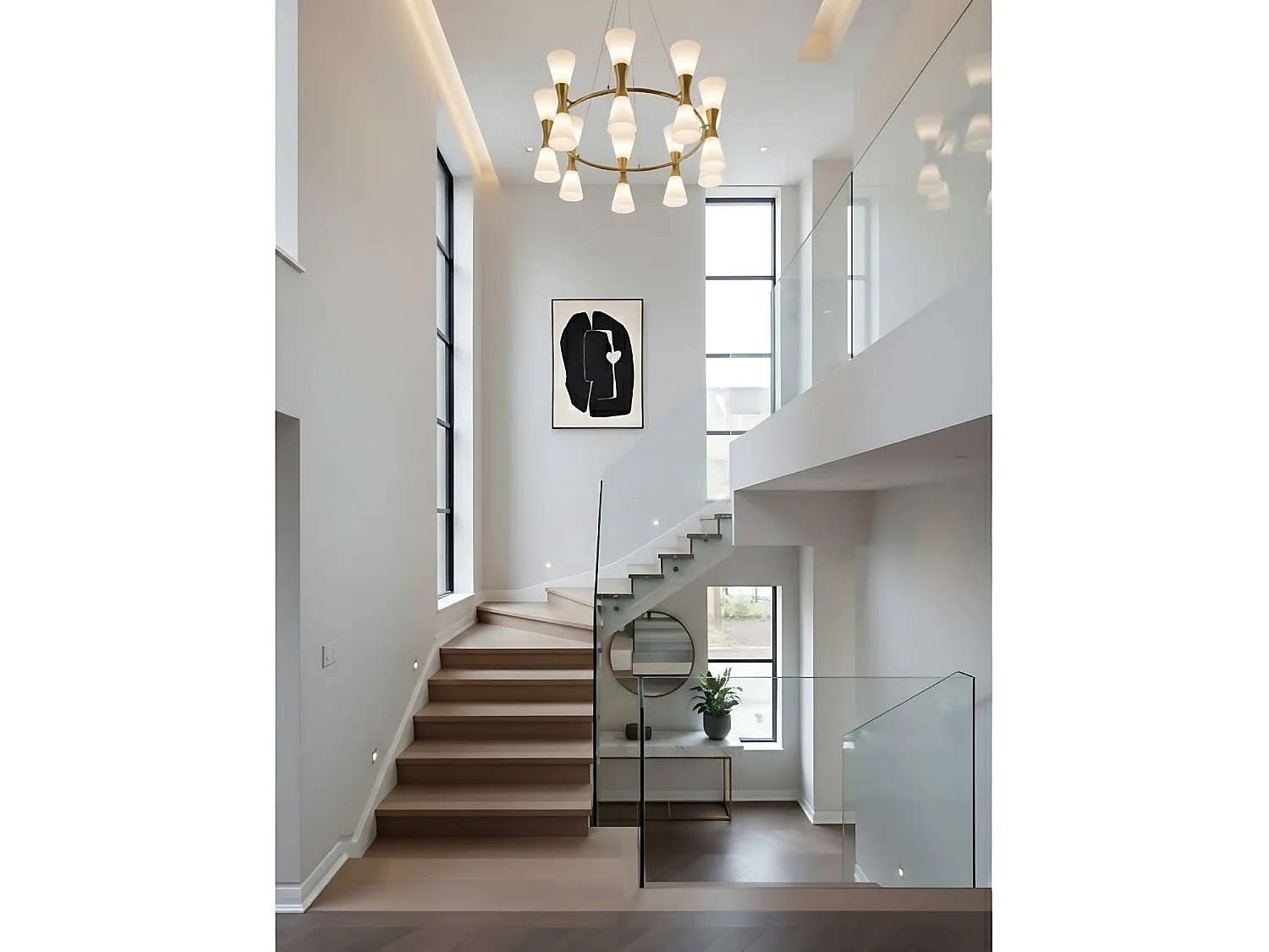 Camille Chandelier Brass, Frosted Glass Diffusers, 18x E14 LED Bulbs