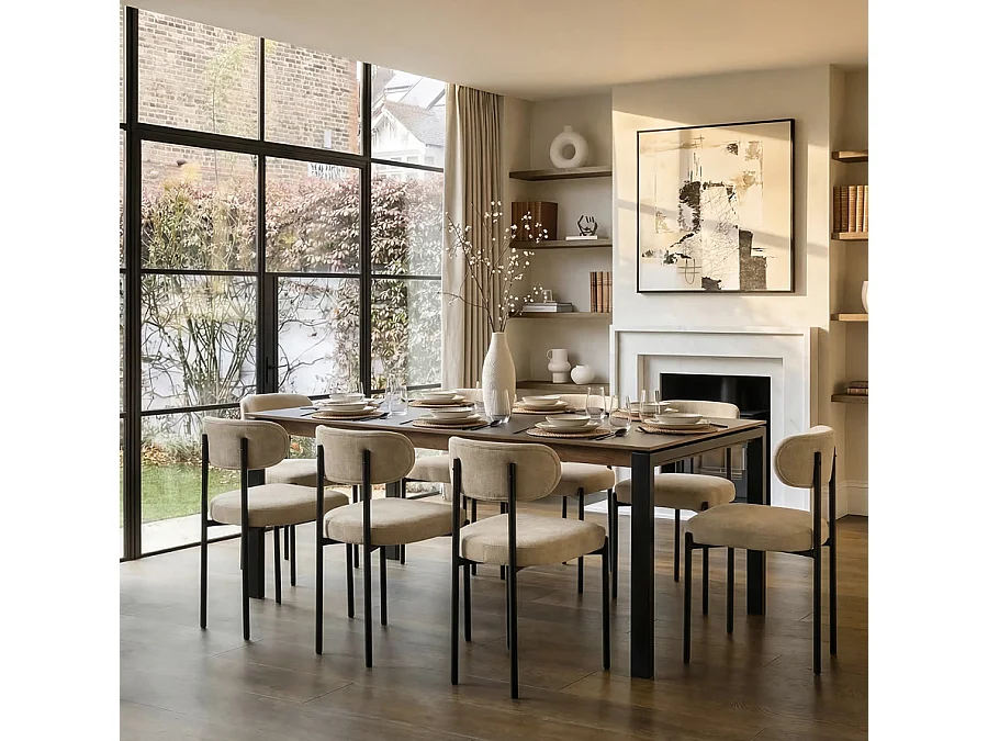 My Furniture Corinna 8-Seat Dining Table, Grey Melamine Top - Black Powder-Coated Legs