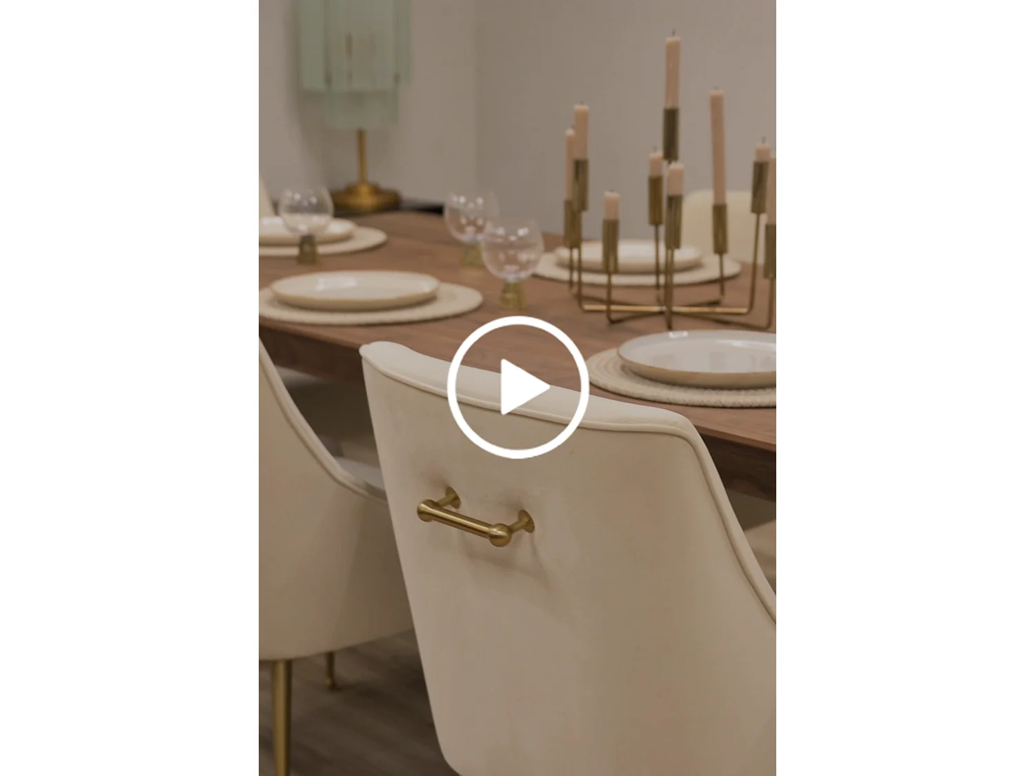 Como Walnut Extending Dining Table, Solid Walnut Base, Brushed Brass Details