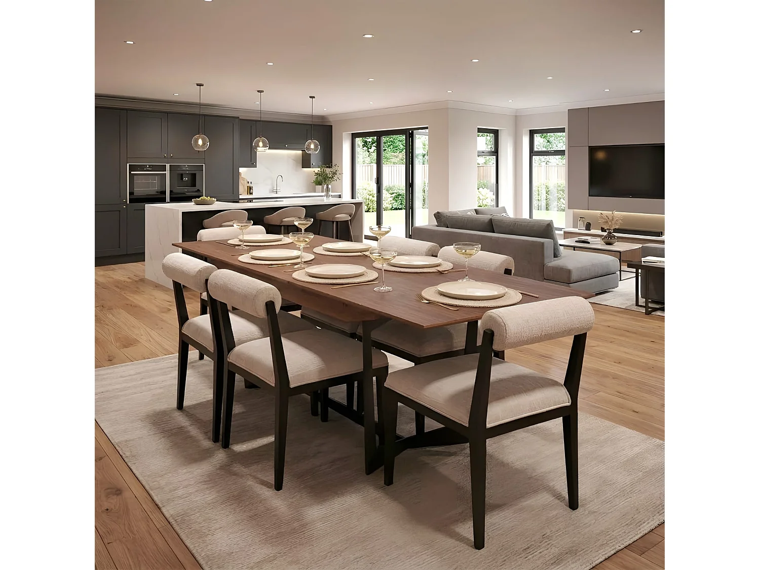 Finley Hidden Easy-Extend Dining Table, Walnut Veneer Top, Steel Base