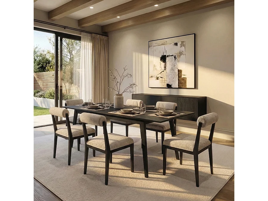 My Furniture Capri Black Extending Dining Table - Solid Ash Base, Ash Veneer Top, Seats 6