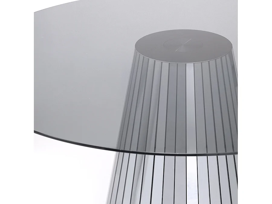 Emmeline Smoked Mirror Round Dining Table - Toughened Smoked Glass Top, Seats 6