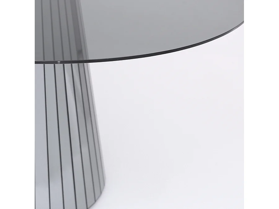 Emmeline Smoked Mirror Round Dining Table - Toughened Smoked Glass Top, Seats 6