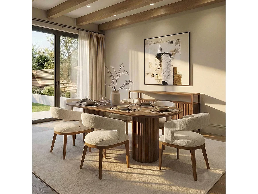 Ophelia Chestnut Oak Veneer Dining Table, Round, Seats 6