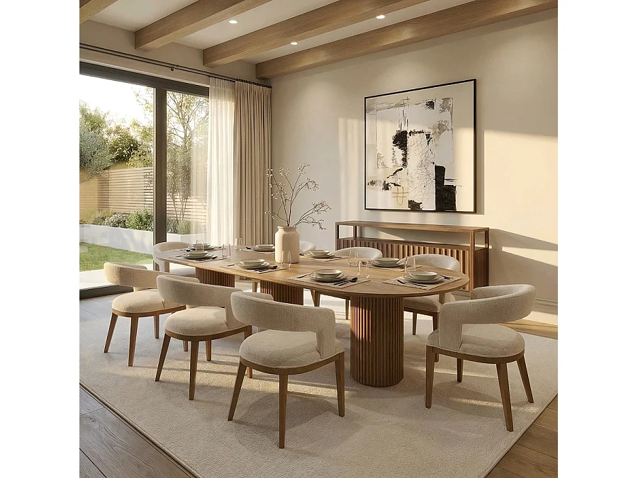 Ophelia Chestnut XL Dining Table - Oak Veneer, Pedestal Legs, Seats 10–12