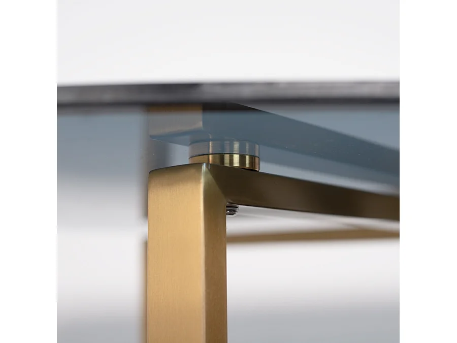 Chevron Brass Dining Table - Dark Grey Toughened Glass Top, Brass Stainless Steel Legs