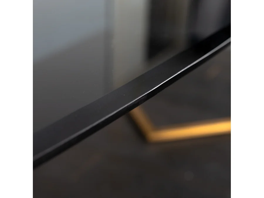 Chevron Brass Dining Table - Dark Grey Toughened Glass Top, Brass Stainless Steel Legs