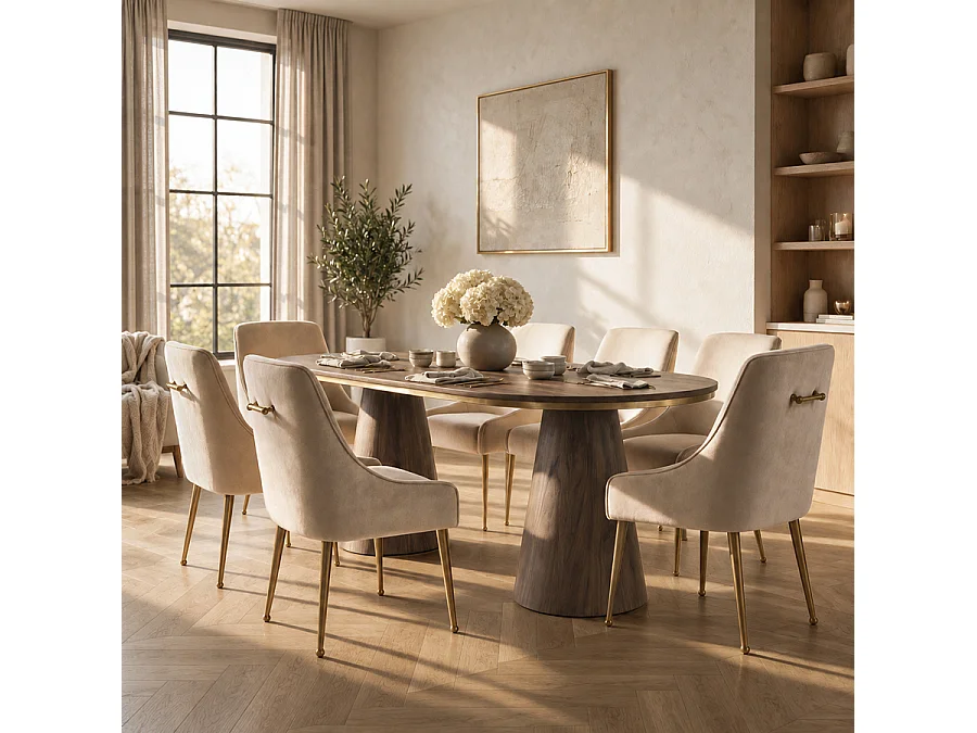 Brewster Capsule Walnut Veneer Twin-Pedestal Dining Table