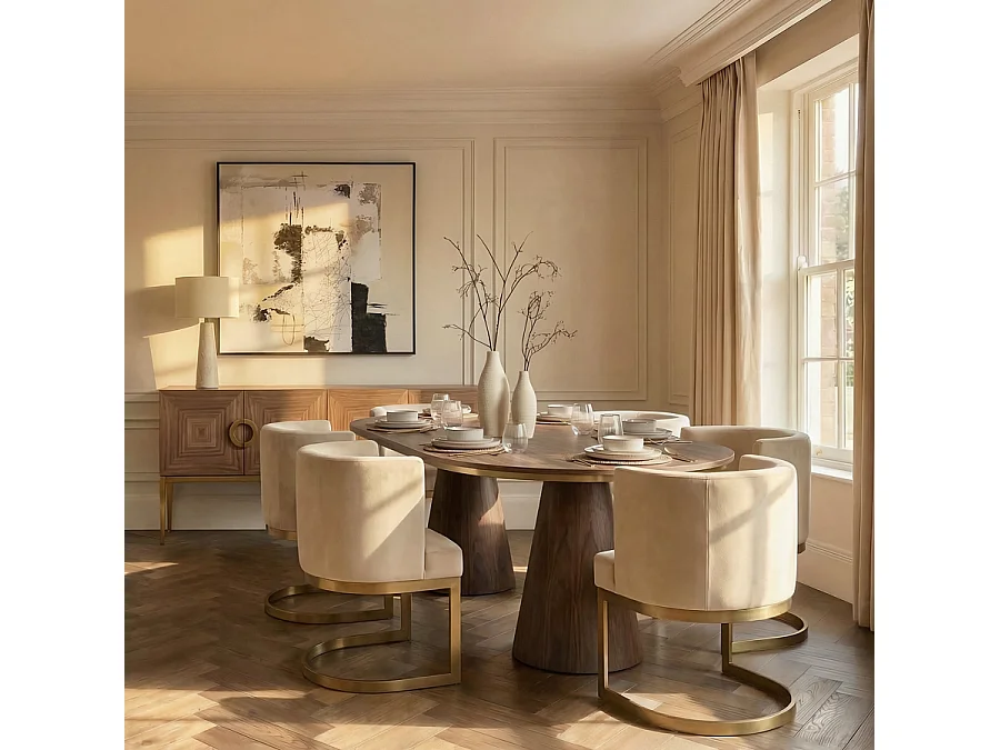 Brewster Capsule Walnut Veneer Twin-Pedestal Dining Table