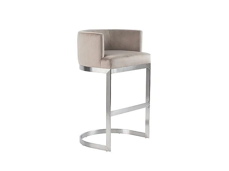 Lasco Bar Stool Taupe, Velvet Upholstery - Brushed Stainless Steel Base