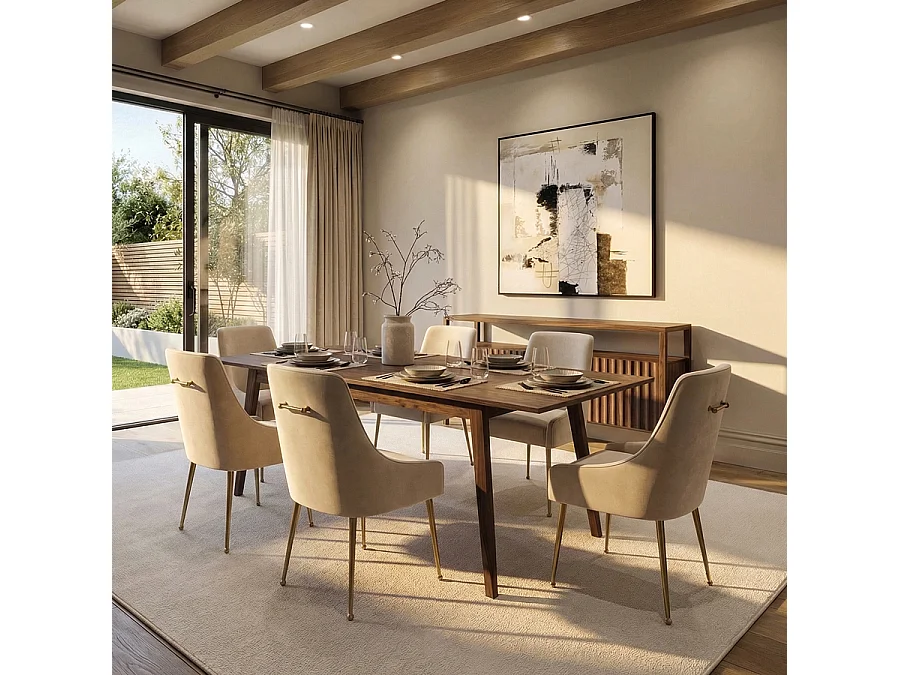 Capri Walnut Extending Dining Table - Solid Walnut Base, Walnut Veneer Top, Seats 6