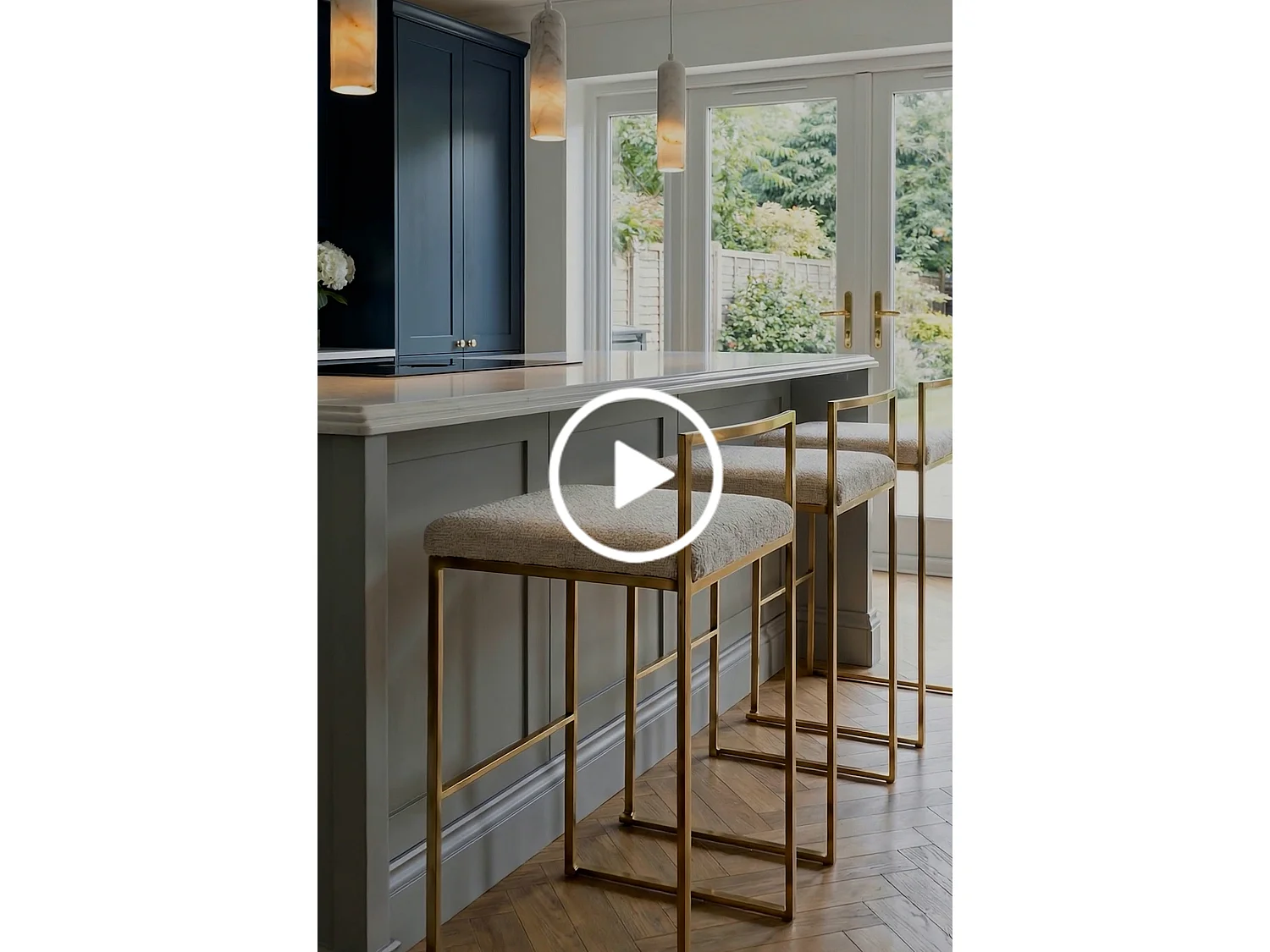 Solaris Counter Stool - Oatmeal, Multi-tone Chenille, Brass-effect Frame
