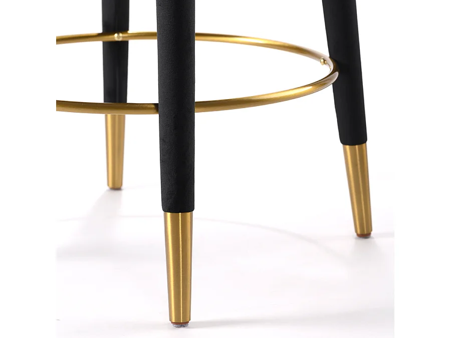 Sophia Counter Stool - Black Velvet, Brushed Brass Caps