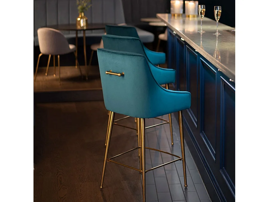 Mason Bar Stool - Peacock Velvet with Brushed Gold Legs