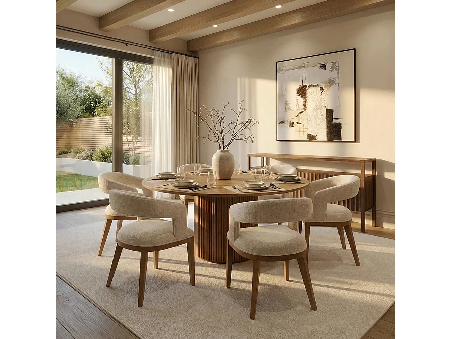 Ophelia Chestnut Circular Dining Table - 160 cm Oak Veneer, Pedestal Base