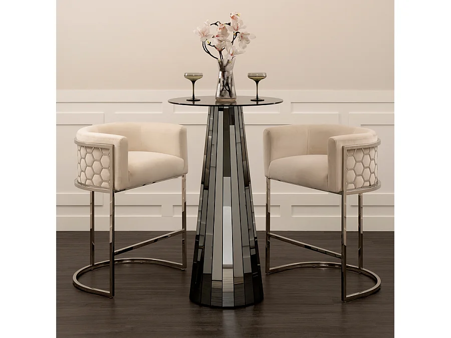 Alveare Counter Stool - Mid-century Velvet, Chrome Steel Frame - Chalk