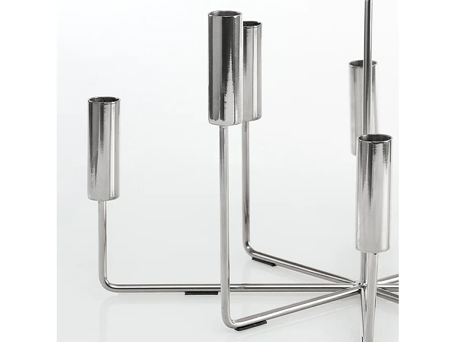 Fiori Candelabra Silver - 9-Arm Polished Steel Candle Holder, 32 x 42 x 26 cm