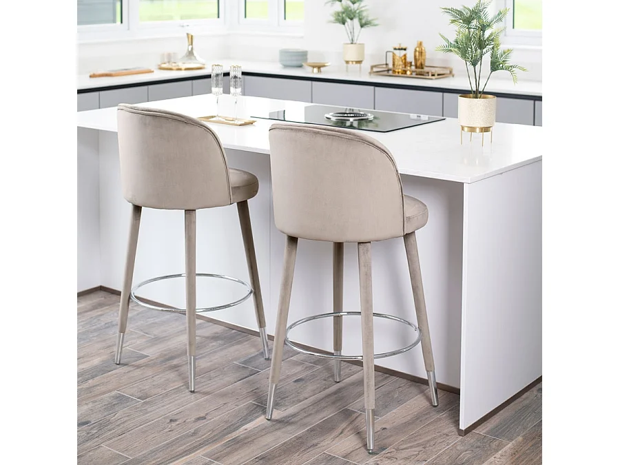 Bellucci Counter Stool - Taupe Velvet, Chrome Caps