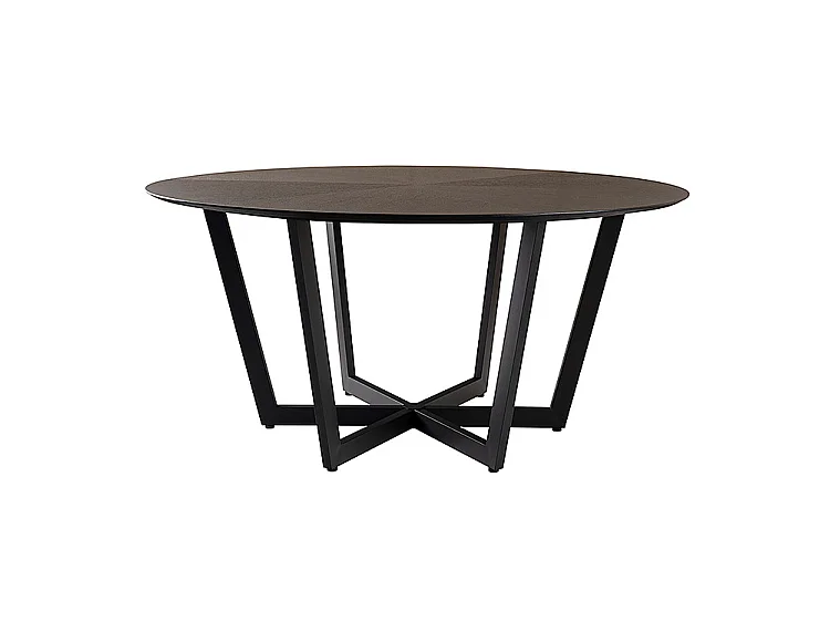 Juno Circular Dining Table, 160 cm Oak Veneer Top, Hexagonal Satin Black Steel Base