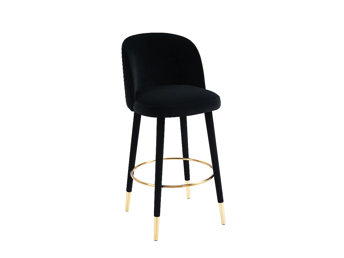 Bellucci Circles Counter Stool - Black Velvet - Brass Caps