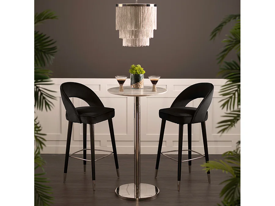 Rossini Bar Stool - Black velvet, solid ash legs, swivel, adjustable height