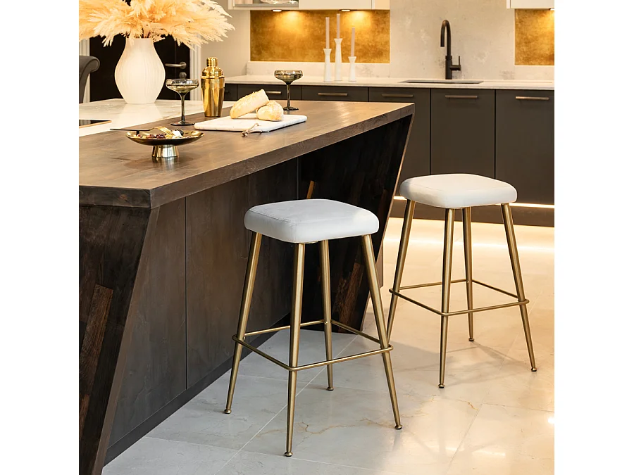 Oslo Counter Stool Chalk - Velvet Seat, Brushed Brass Base