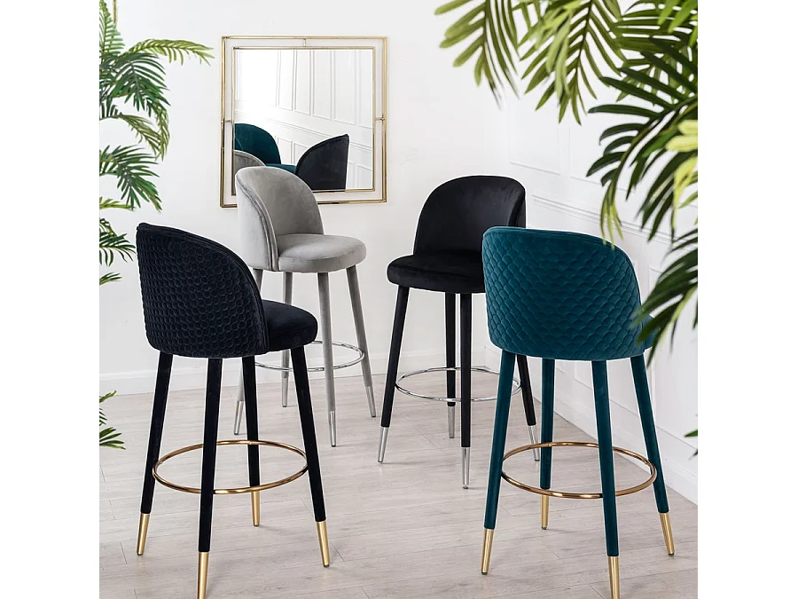 Bellucci Counter Stool - Black Velvet - Chrome Caps