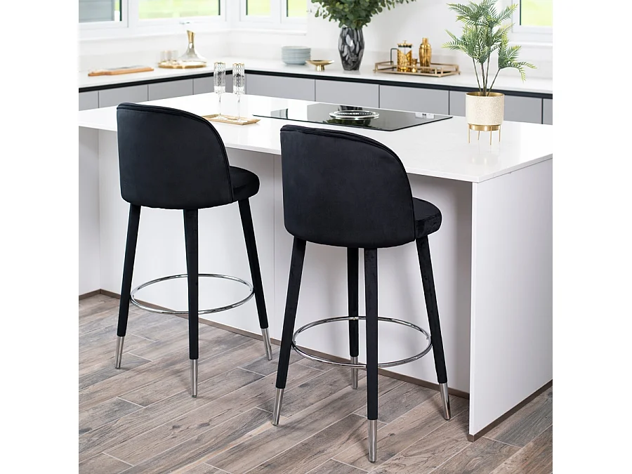 Bellucci Counter Stool - Black Velvet - Chrome Caps