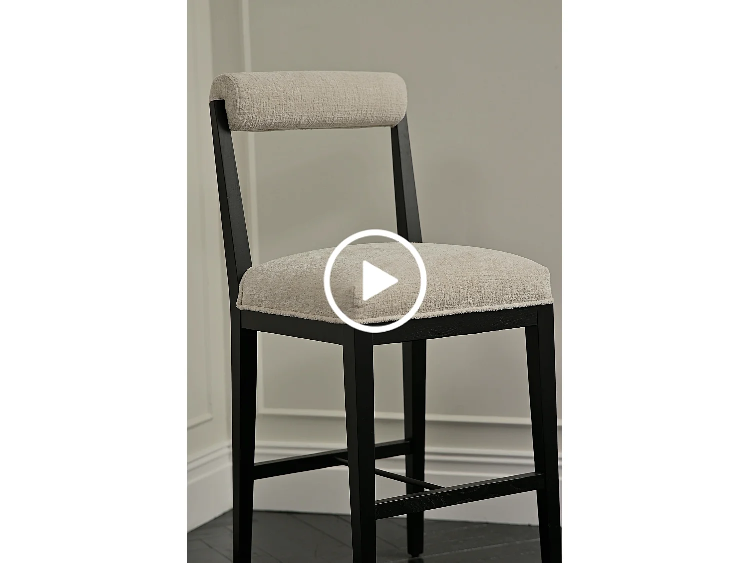 Hera Counter Stool - Ivory Chenille, Solid Ash Frame, Swivel, Matt Black Finish