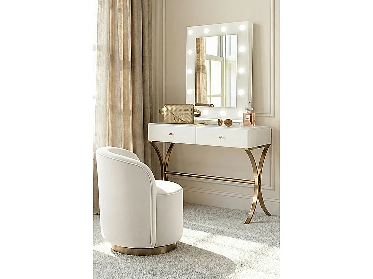 Melissa White Glass Illuminated Dressing Mirror 14 LED Bulbs, Dimmer, USB