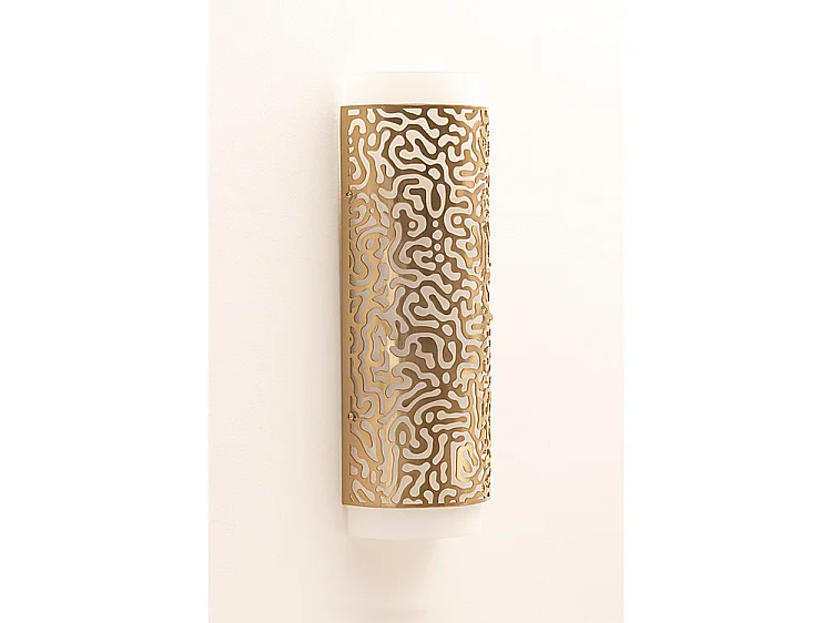 Moray Wall Light - Brushed Brass, Laser-Cut Stainless Steel, Frosted Glass Diffuser