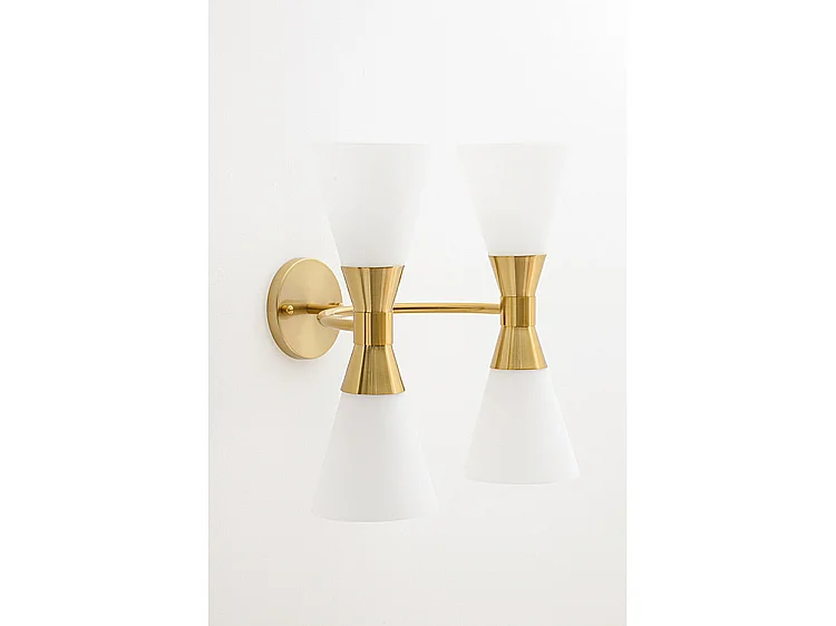 Camille Double Wall Light, Brushed Brass, Frosted Glass Diffusers