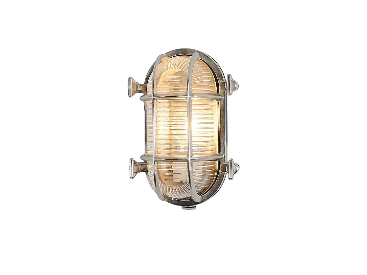 Tristan Oval Cage Wall Light - Industrial 1960s Design, Brushed Steel Effect
