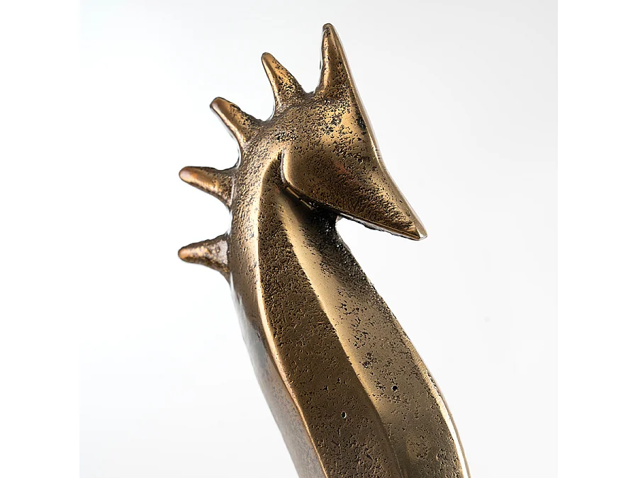 Highcrown Seahorse Sculpture, Brass Finish on Marble Base, 29 cm