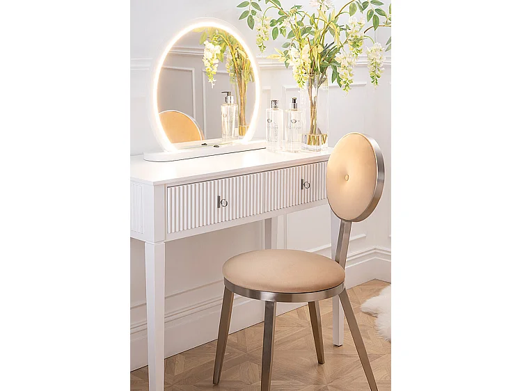 Elara White Dressing Mirror - Satin White Frame, Warm LED Ring Light, Toughened Glass