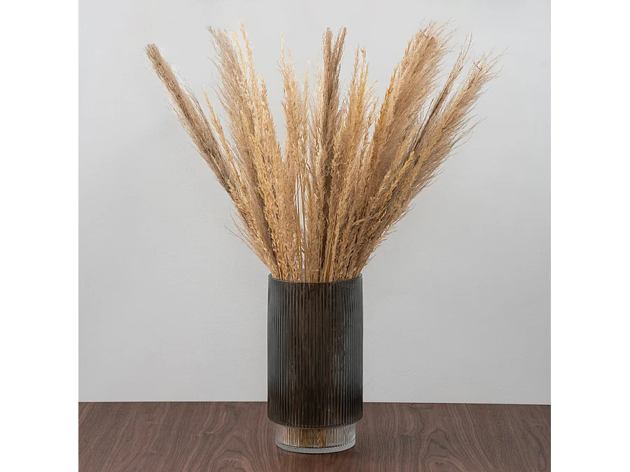 Large Grey Ribbed Glass Vase, 5mm Thick Hand-made Textured Glass, 28cm