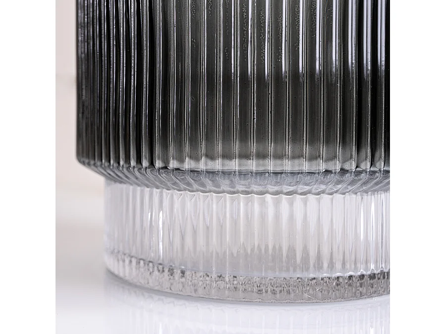 Large Grey Ribbed Glass Vase, 5mm Thick Hand-made Textured Glass, 28cm