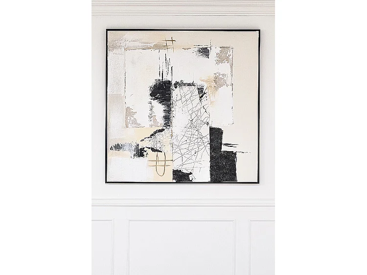 Improvison - Hand-Painted Abstract Canvas Wall Art, Black-Stained Frame