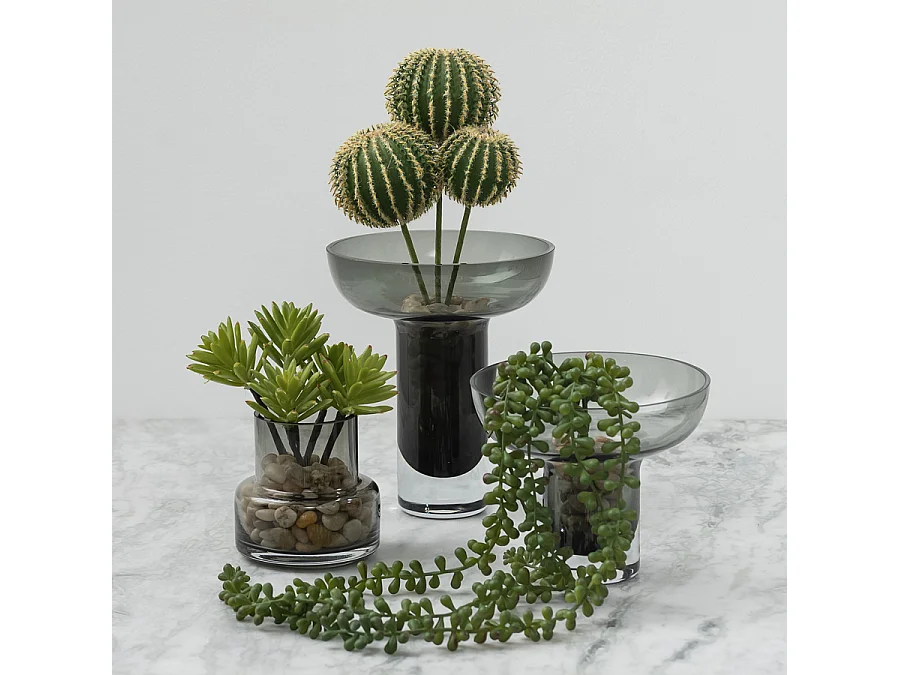 Small Grey Glass Vase - 13 cm, 5mm Thick Hand-made Smoked Grey