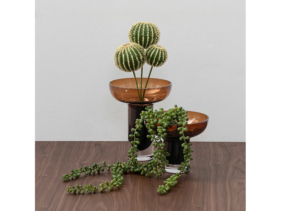 My Furniture Medium Cognac Glass Vase, 5mm Hand-made Rounded Vase, 19 cm